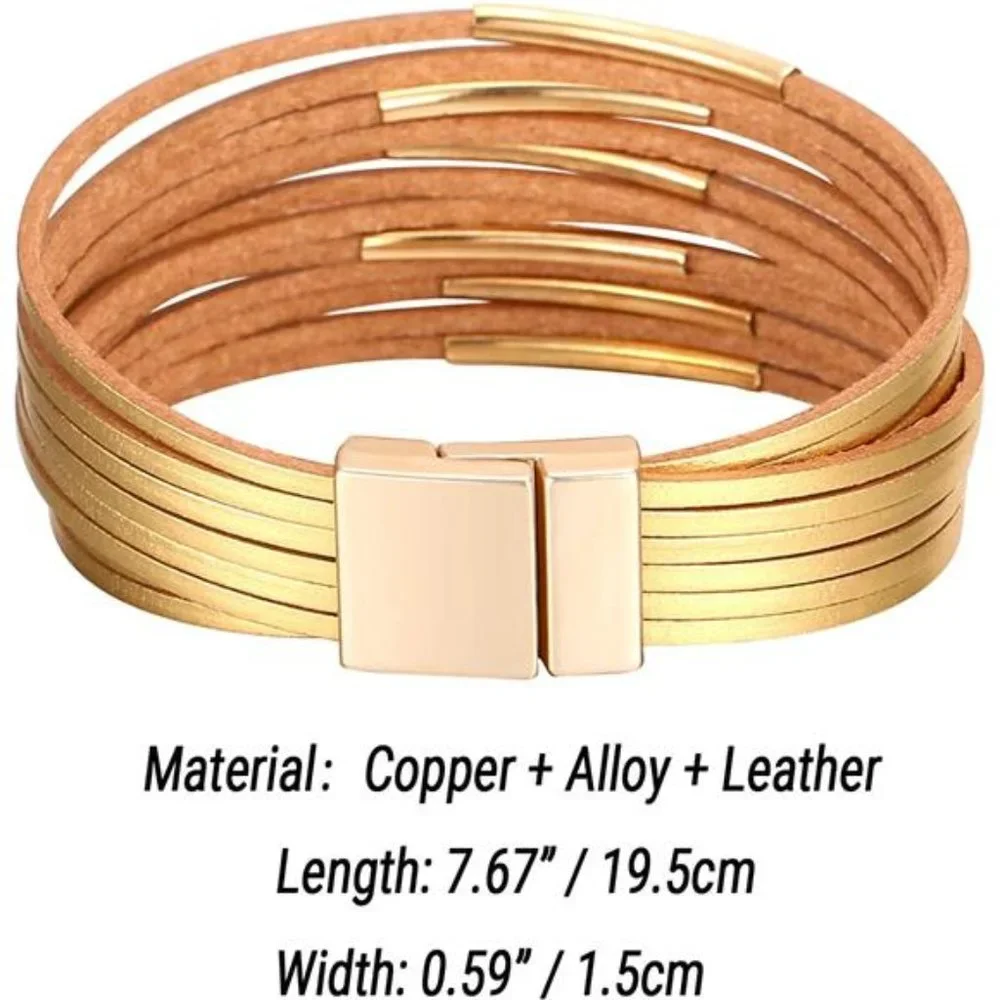 Leather Wrap Bracelets for Women - Boho Leopard Multi-Layer Crystal Beads Cuff - Picture 4 of 4